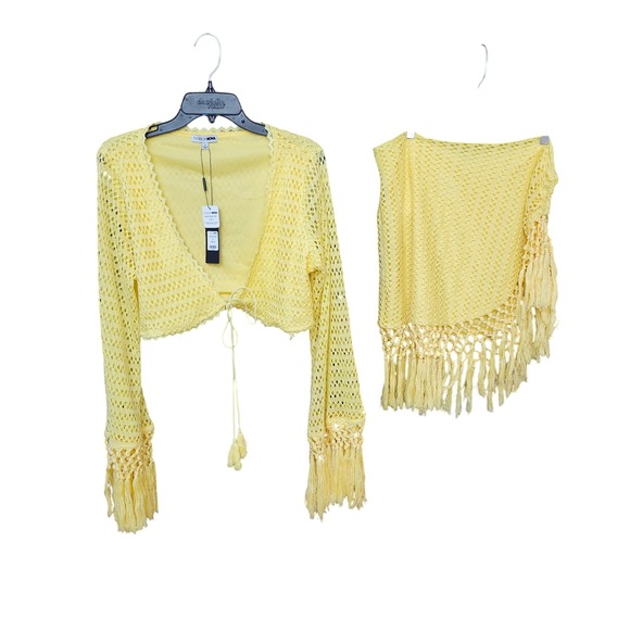 Fashion Nova Don't be Jealous Crochet Matching Set Top‎ & Skirt Yellow 1X NWT - Picture 1 of 15